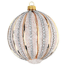 Christmas ball of rose gold glass with strass, 10 cm diameter