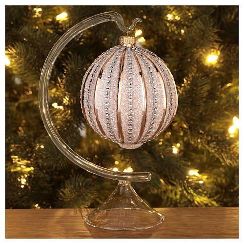 Christmas ball of rose gold glass with strass, 10 cm diameter 2