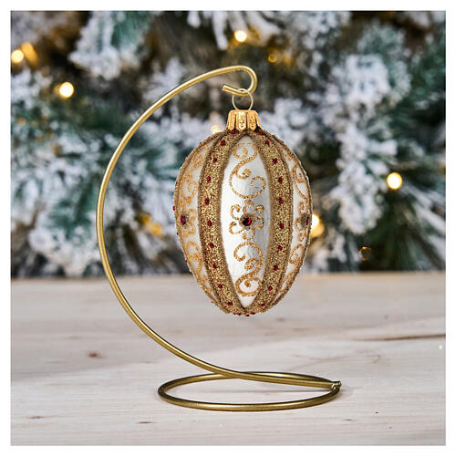 Palla uovo vetro soffiato oro argento pietre 80 mm 2