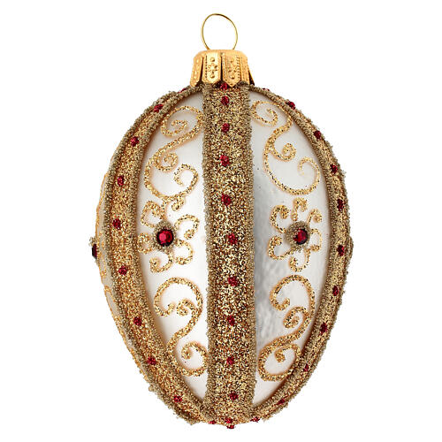 Bola de Natal ovo vidro soprado ouro e prata com pedras 80 mm 3