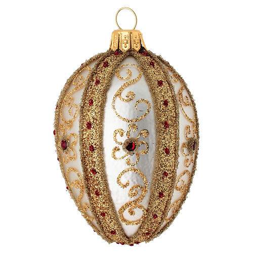 Egg ball ornament in blown glass gold silver stones 80 mm 1