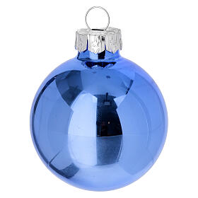 Christmas tree decoration kit with 16 balls of 50 mm and a topper, blue and silver blown glass