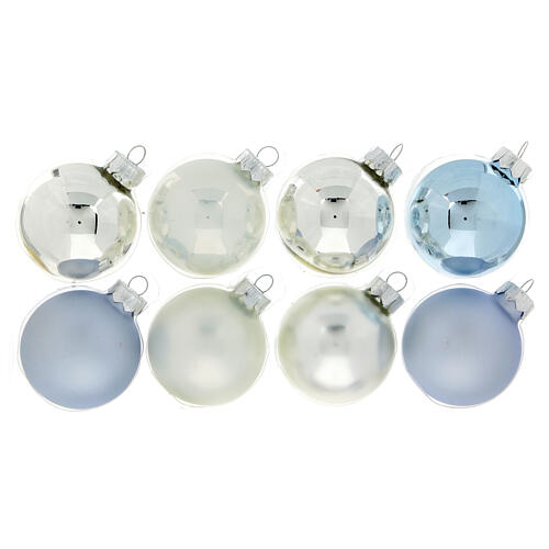 Conjunto enfeites árvore de Natal prata e azul ponteira e 16 bolas vidro soprado 50 mm 3
