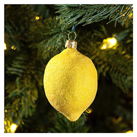 Yellow lemon, blown glass Christmas tree decoration