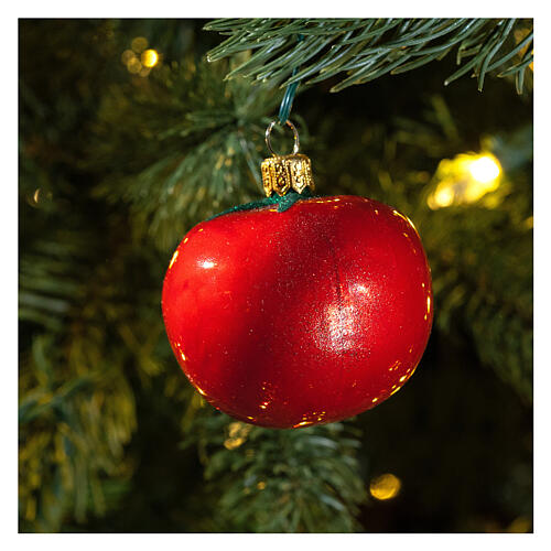 Pomodoro rosso decorazione albero Natale vetro soffiato 2