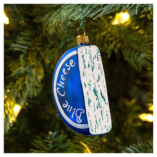 Queijo azul enfeite para árvore de Natal vidro soprado 2