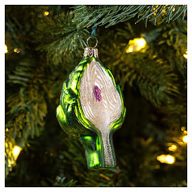 Artichoke Christmas tree ornament in blown glass