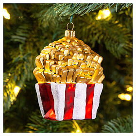 French fries Christmas tree ornament in blown glass