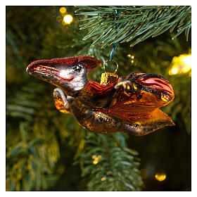 Ptérodactyle rouge décoration sapin Noël verre soufflé