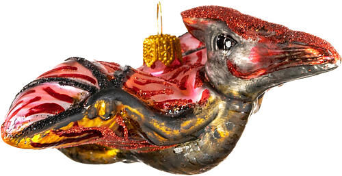 Pterodactyl Christmas tree ornament red blown glass 4