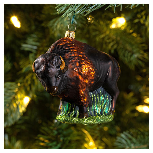 Bison d'Amérique décoration sapin Noël verre soufflé 2