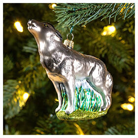 Howling wolf, Christmas tree decoration, blown glass