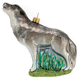 Howling wolf Christmas tree ornament in blown glass