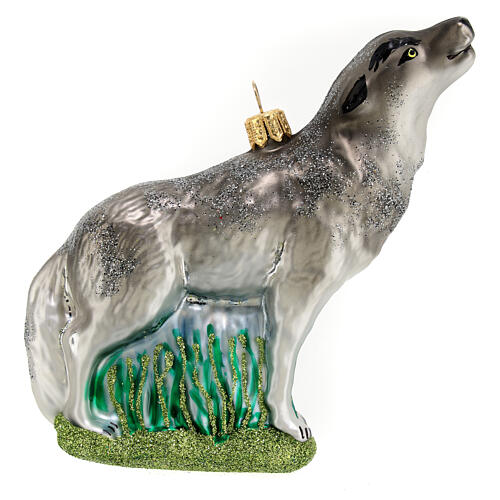 Howling wolf Christmas tree ornament in blown glass online sales on