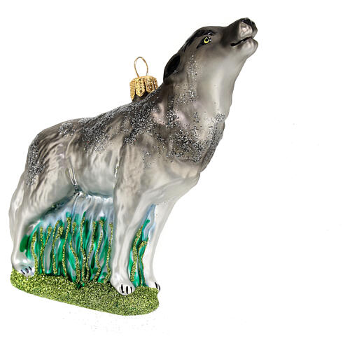 Howling wolf Christmas tree ornament in blown glass 4