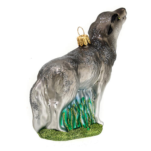 Howling wolf Christmas tree ornament in blown glass 6