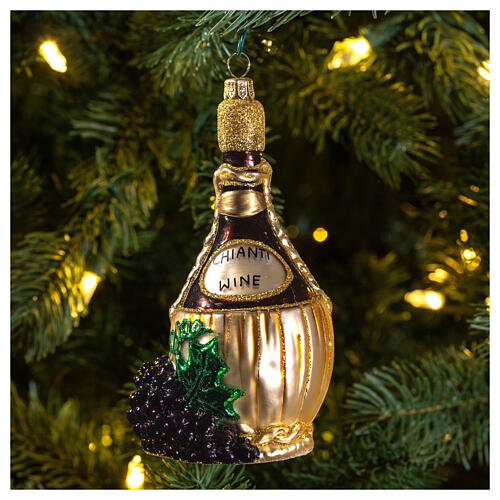 Chianti bottle Christmas tree ornament in blown glass 2