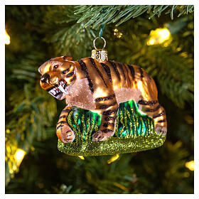 Tigre-dentes-de-sabre enfeite árvore de Natal vidro soprado