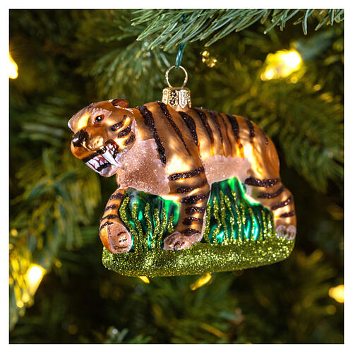 Tigre-dentes-de-sabre enfeite árvore de Natal vidro soprado 2