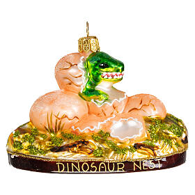 Nest with dinosaur eggs, Christmas tree decoration, blown glass