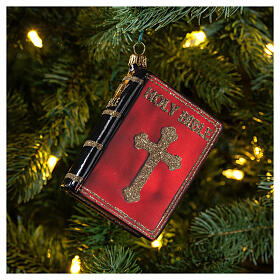 Holy Bible Christmas tree ornament in blown glass