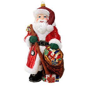 Santa with presents, Christmas tree decoration, blown glass