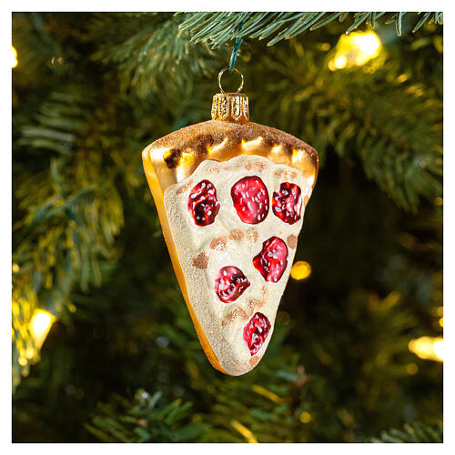 Trozo de pizza decoraciones árbol Navidad vidrio soplado 2