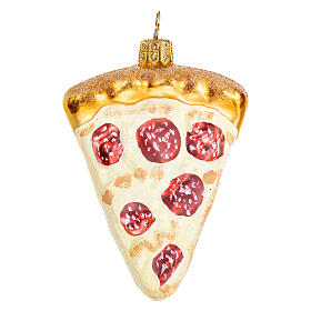 Pizza slice Christmas tree decoration in blown glass