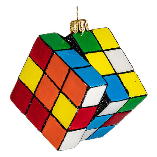 Cubo de Rubik decoraciones árbol Navidad vidrio soplado 3