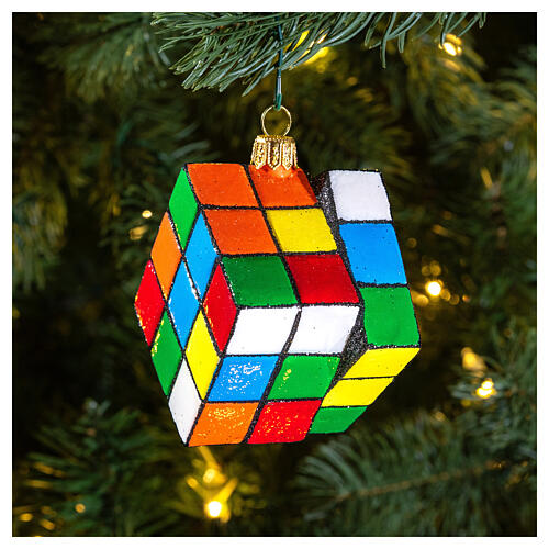 Cube de Rubik ornement pour sapin de Noël verre soufflé 2