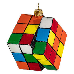 Rubik's cube blown glass Christmas tree ornament