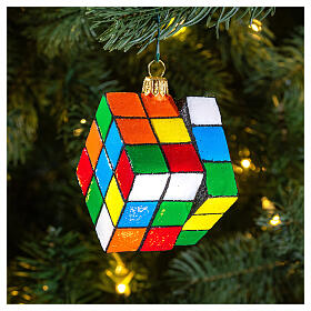 Rubik's cube blown glass Christmas tree ornament