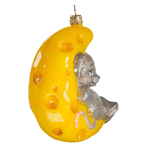 Mouse on a moon of cheese, Christmas tree decoration of blown glass 5