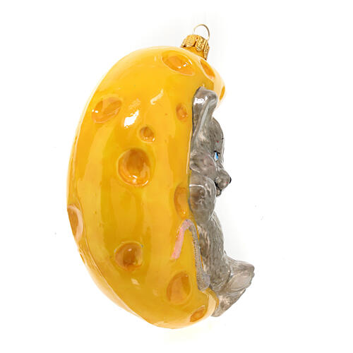 Mouse on cheese moon Christmas tree decoration blown glass 7