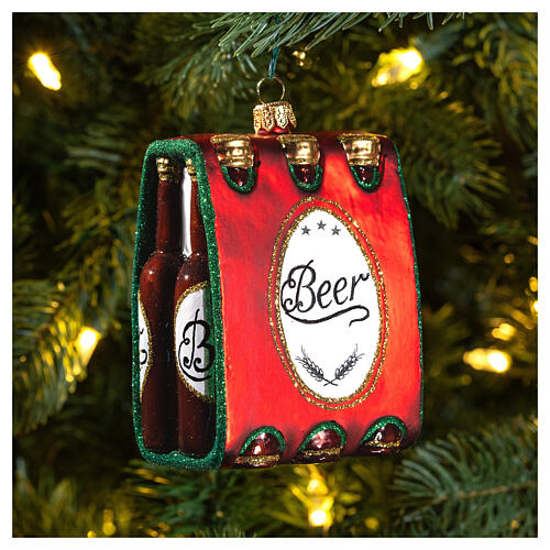 Cerveza 6 botellas decoraciones árbol Navidad vidrio soplado 2
