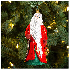 Santa Claus with bells Christmas tree ornament blown glass