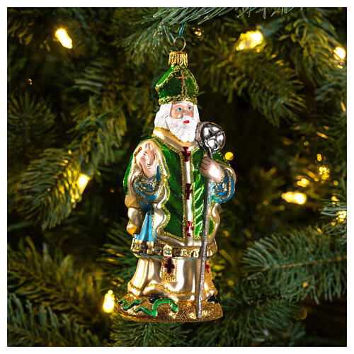 St Patrick Christmas tree ornament in blown glass 2