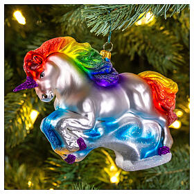 Unicorn Christmas tree ornament in blown glass