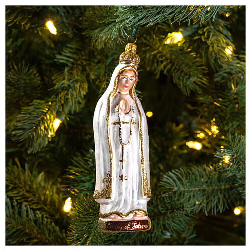 Nossa Senhora de Fátima vidro soprado enfeite para árvore de Natal 2