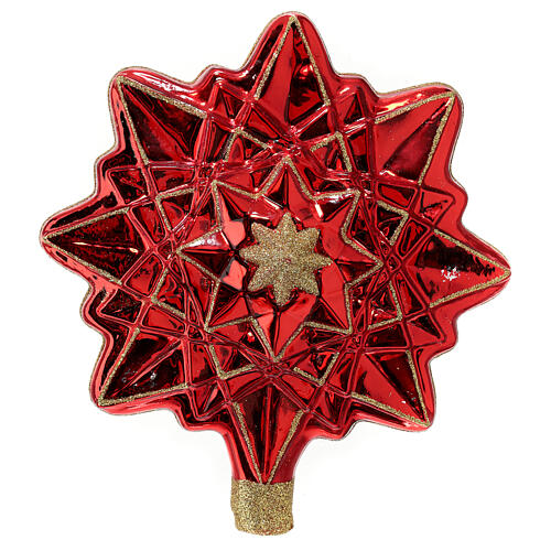 Ponteira estrela vermelha vidro soprado para árvore de Natal 1