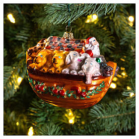 Santa's ark, Christmas tree decoration, blown glass