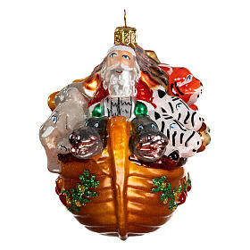 Père Noël avec arche animaux ornement en verre soufflé pour sapin de Noël