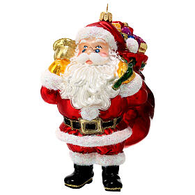 Santa carrying gifts, Christmas tree decoration, blown glass