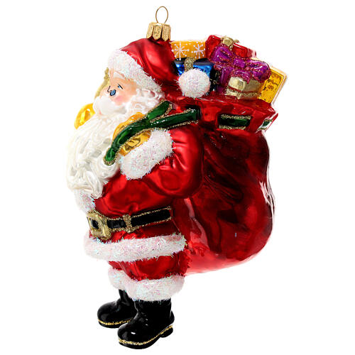 Santa carrying gifts, Christmas tree decoration, blown glass 3