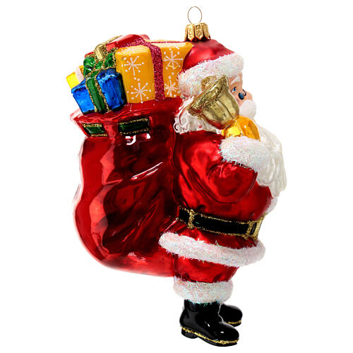 Père Noël avec sac cadeaux ornement en verre soufflé pour sapin de Noël 5