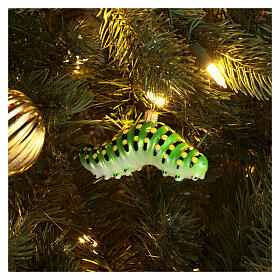 Caterpillar blown glass Christmas tree decoration 