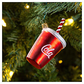 Copo de Coca Cola vidro soprado adorno para árvore de Natal