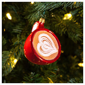 Coffee cup Christmas tree decoration in blown glass