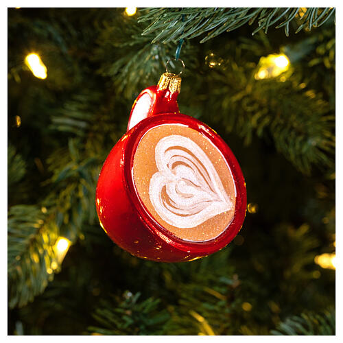 Coffee cup Christmas tree decoration in blown glass 2