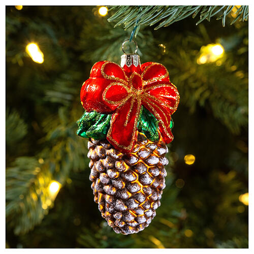 Pinha natalina vidro soprado adorno para árvore de Natal 2